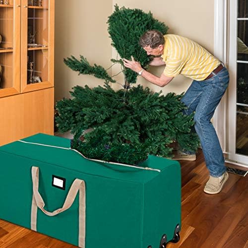 ProPik Christmas Rolling Tree Storage Bag, Fits Up to 9 ft. Tall Disassembled Holiday Tree, 28" X 16" X 60", Extra Large Heavy Duty Storage Container with Wheels, Front and Side Handles (Green) - Image 3