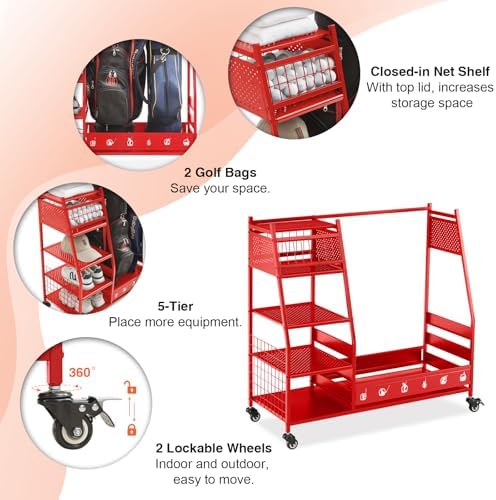 Lauren&Harold Golf Bag Organizer Garage Storage, Golf Storage Rack Stand Fits 2 Golf Bags, Golf Clubs and Other Golfing Equipment Accessories, Golf Organizer for Garage, Club, Shed, Basement - Image 3