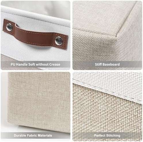 Bagnizer 13x13 Cube Storage Bins, Collapsible Fabric Storage Box, 4 Pack Closet Baskets with Handles for Organizing, Shelf, Toys, Clothes, Home, Office, Nursery (Beige&White) - Image 6