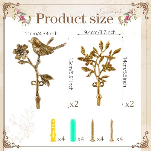 4 Pack Vintage Bird Hooks for Wall Decorative Hooks,5.5 to 5.9 in - Image 2