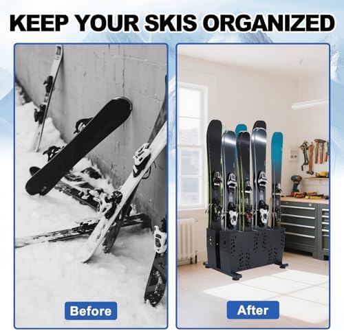 Freestanding Ski Storage Rack for 4 Pairs, Floor Stand Ski Organizer Rack, Heavy Duty Alloy Steel Ski Holders Ski Organizer, Freestanding Ski Organizer for Garage Basement - Image 6
