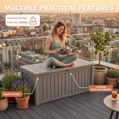 EFU Outdoor Storage Box 230 Gallon Deck Box, Waterproof Resin, Grey - Image 6