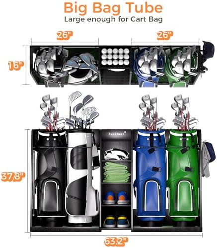 SuniBoxi Wooden Golf Bag Organizer for Garage, XL, Dark Black, 4 Bags - Image 5