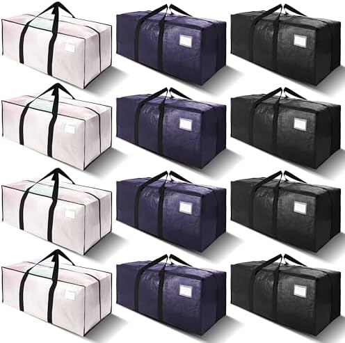 VELVETSURE 12 Pack Heavy Duty Large Moving Bags W/Backpack Straps - Strong Handles & Zippers, Storage Totes, Fold Flat, Alternative to Moving Box and Storage Bin, Semi-Transparent+Blue+Black by VELVETSURE
