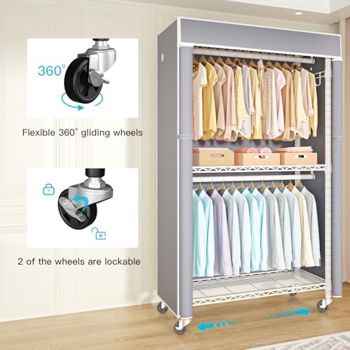 FUTASSI White Clothing Rack with Grey Cover, P1C Rolling Closets - Image 2