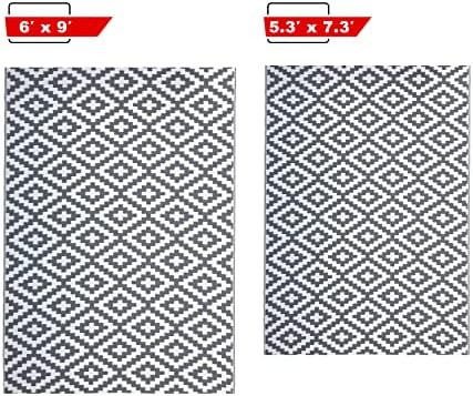 NUU GARDEN Outdoor Rug Plaid Reversible Mats Modern Area Rugs, Plastic Straw Rug, Large Floor Mat and Rug for Outdoors, RV, Backyard, Deck, Picnic, Beach, Grey and White, 5 * 7 ft - Image 5