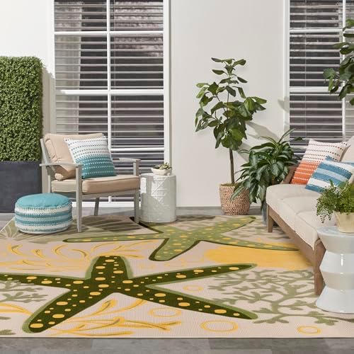 Nourison Home Aloha Indoor/Outdoor Green Yellow 10' x 14' Area Rug, Easy Cleaning, Non Shedding, Bed Room, Living Room, Dining Room, Backyard, Patio, Deck (10x14) - Image 3