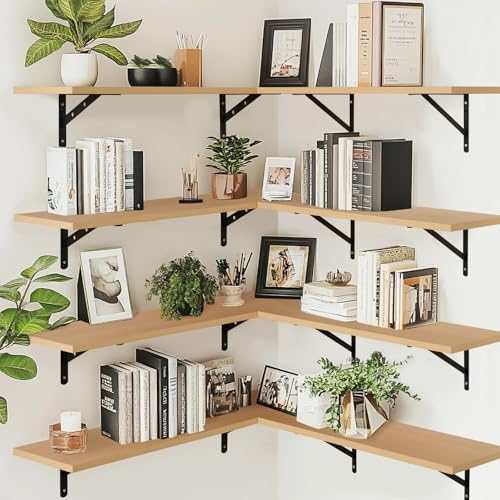 Kaboon 36 inch Long 10 inch Deep Floating Shelves for Wall Set of 2, Large Open Shelves Wall Mounted, Space Saving Home and Commercial Use, Light Walnut - Image 3