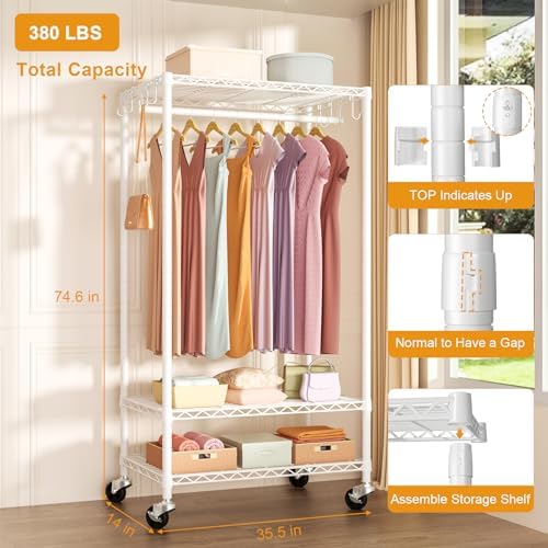 FUTASSI Rolling Clothes Rack, Clothing Racks for Hanging Clothes, White - Image 6