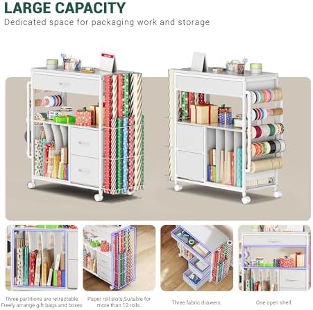 PUNLUXU Wrapping Paper Storage Cart for 12 Rolls with Ribbon Holder 03 - Image 4