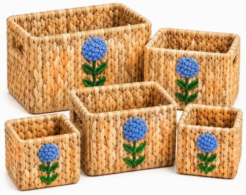 Water Hyacinth Woven Decorative Baskets - Pantry Organizers and Storage by DoubleGift
