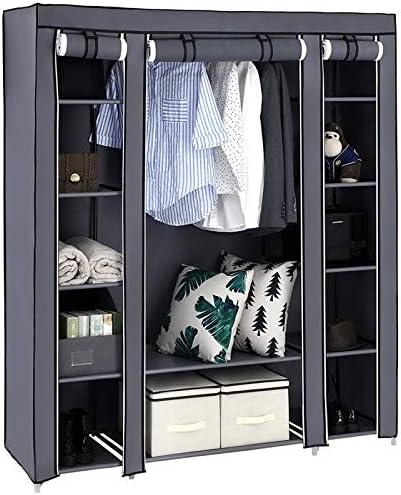 Knocbel Portable Closets Freestanding Closet Organzier Clothes Garment Rack Dustproof & Waterproof Fabric Cover with Storage Shelves & 1 Hanging Rod, 58" W x 17" D x 68.9" H Gray by Knocbel