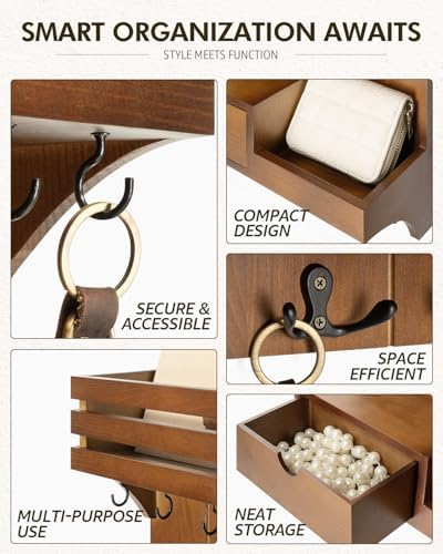 Rebee Vision Key Holder Wall Mount with Drawer Organizer for Entryway,Brown - Image 5