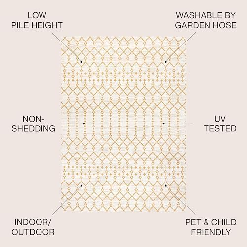 Eyely Moroccan Woven Area Rug 9X12 Cream/Yellow, Indoor Outdoor Rug - Image 4