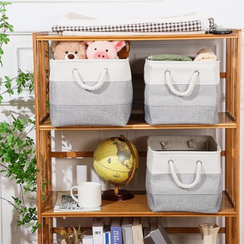 meekoo 8 Pack Fabric Storage Bins Baskets, 15 x 11 x 9.5 in, Mixed Gray - Image 3