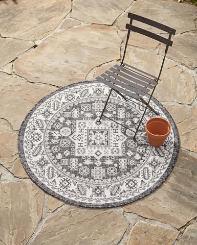 Rugs.com - Outdoor Aztec Rug – 3 Ft Round Charcoal Gray Indoor/Outdoor Rug – Durable for Patios, Decks, and Porches - Image 7