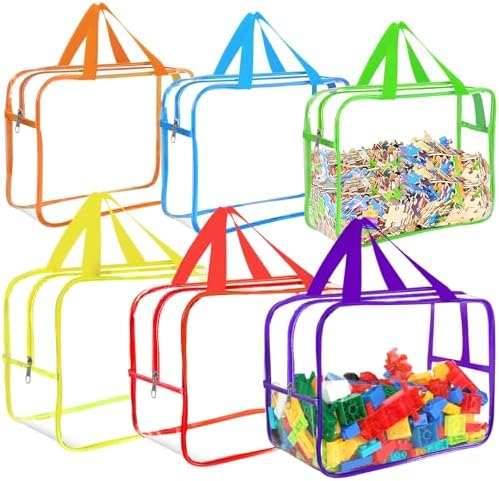 6 Colors L & XL Toy Storage Bags with Labels Reusable Clear Toy Organizer by OPELETNNT