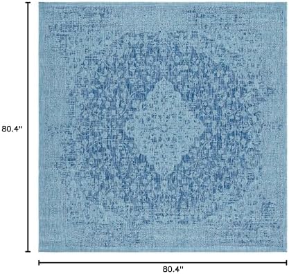 SAFAVIEH Washable Rug Outdoor Courtyard Collection - 6'7" Square, Navy & Aqua Blue, Non-Shedding & Easy Cleaning, Ideal for Patio, Backyard, Mudroom (CY8720-39421) - Image 2