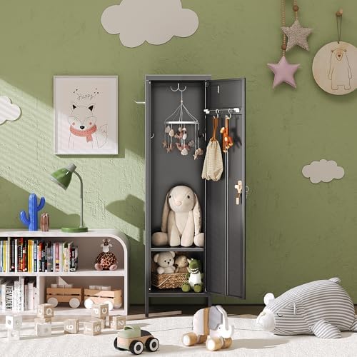 SUPEER 1-Door Metal Locker with Lock, Pegboard, Hooks and Hanging Rod - Image 2