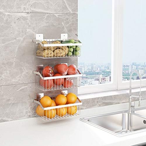 2PCS Kitchen Storage Metal Wire Fruit Basket - SUS304 Stainless steel Organizer Storage Bin Baskets for Bathroom - Space Saving Design for Pantry Organization, Spice Rack,Self Adhesive（Silver） - Image 5