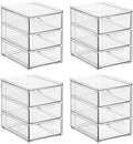 mDesign Plastic Stackable Organizer with 3 Drawers - Pull-Out Drawer Storage Bin for Bathroom Sink/Cabinet Organization - Perfect for Makeup, Small Towels, and More - Lumiere Collection, 4 Pack, Clear by mDesign