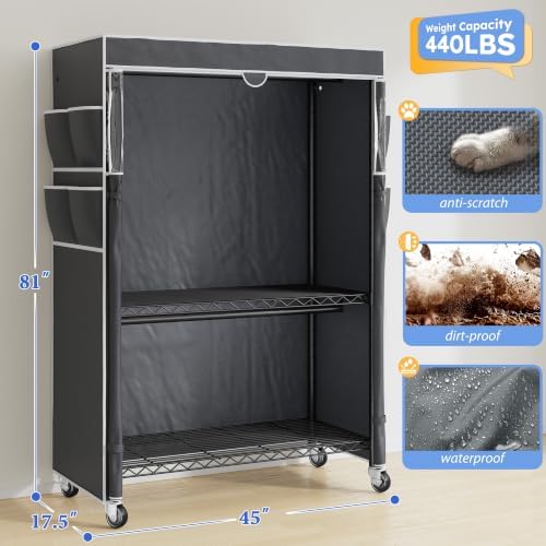 Raybee Rolling Clothes Rack with Cover, Portable Closet for Bedroom, Dorm - Image 3