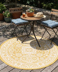 Rugs.com - Outdoor Aztec Rug – 4 Ft Round Yellow Indoor/Outdoor Rug – Flatweave Aztec Design for Patio, Deck, and Porch by Rugscom