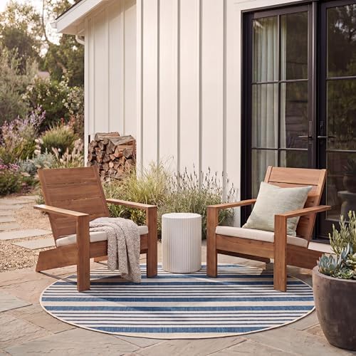 SAFAVIEH Courtyard Collection Area Rug - 4' Round, Navy & Beige, Non-Shedding & Easy Care, Indoor/Outdoor & Washable-Ideal for Patio, Backyard, Mudroom (CY6062-268) by Unknown