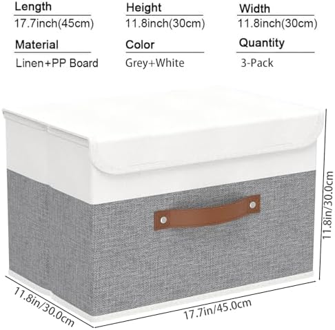 Yawinhe Storage Bins with Lids,White/Grey,17.7x11.8x11.8in,3-Pack - Image 4