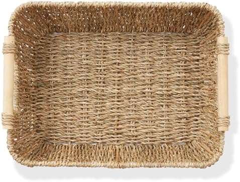 Casafield Set of 2 Seagrass Oval Storage Baskets with Wooden Handles - Large, Woven Bin Organizers - Image 5