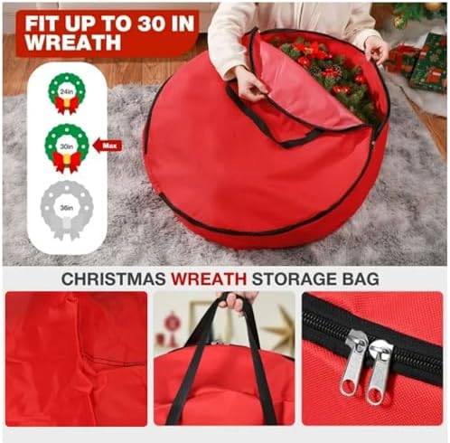 Christmas Tree Storage Bag Set 3pcs Artificial Xmas Tree Storage Bags for 7.5FT with Oxford Cloth Removable Design Convenient Carry Handles (Red) - Image 4