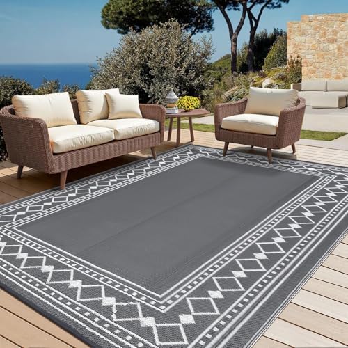 GlowSol 8x10 Waterproof Outdoor Rug Reversible Plastic Straw Area Rug, Portable RV Camping Mat for Patio Deck Backyard Porch Balcony Beach Stain Resistant Outdoor Floor Carpet for Outside, Grey/White - Image 7