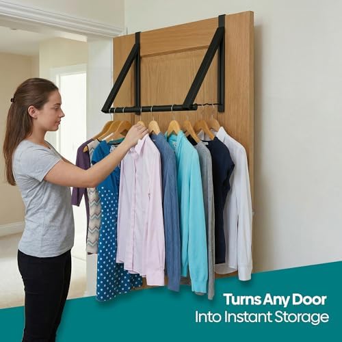 HOLDN’ STORAGE Over The Door Hanger Rack Foldable, Black - Image 2