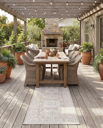 Rugs.com - Outdoor Aztec Rug – 12 Ft Runner Light Gray Indoor/Outdoor Rug – Weather Resistant Flatweave for Patios, Decks, and Porches by Rugscom