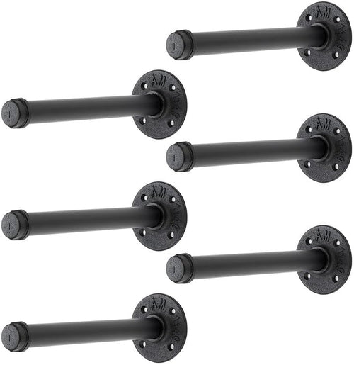10 Inch Black Industrial Pipe Floating Clothing Rack Wall Mounted, 6 Pack by HomeExpert
