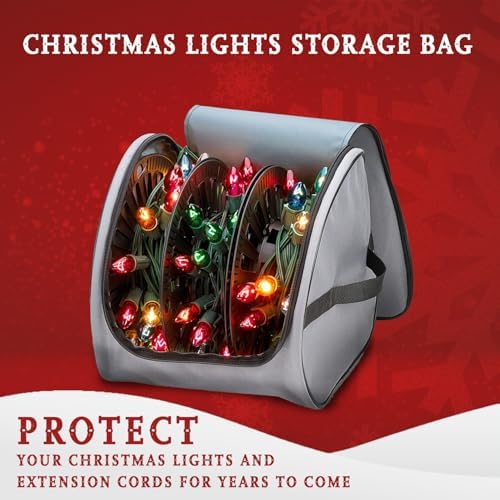 Premium Christmas Light Storage Bag – Heavy-Duty 600D Tear-Proof Material with Reinforced Handles – Includes 3 Reels, Stores up to 375 Ft of Mini Lights & Extension Cords – Grey with PVC Lining - Image 3