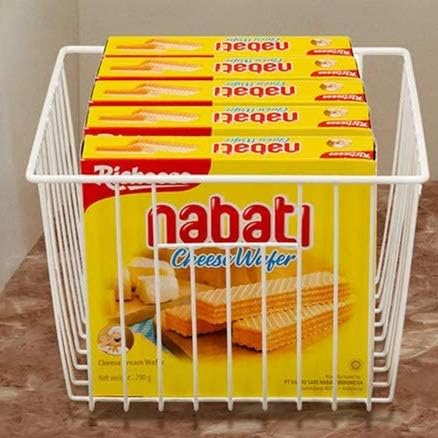 Slideep 11'' Farmhouse Freezer Food Storage Organizer Baskets Modern Refrigerator Metal Wire Basket Bin with Built-in Handles for Kitchen, Pantry, Bathroom, Cabinets, White -Set of 6 - Image 6