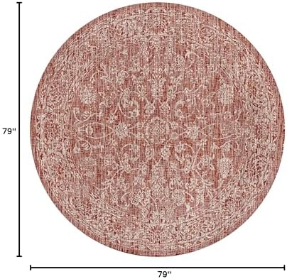 JONATHAN Y Weave Floral Indoor Outdoor Round Area Rug 6 Ft Red/Taupe, Tela Bohemian Textured for Backyard, Patio, Porch, Easy-Cleaning, High Traffic, Pet-Friendly, Non-Shedding (SMB100A-6R) - Image 2