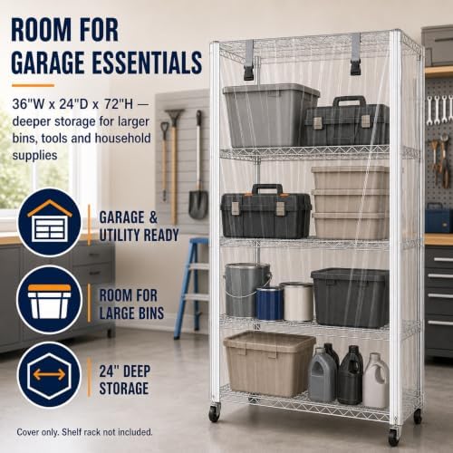 Wire Shelving Cover 36" x 24" x 72" Clear PVC Dustproof Storage Rack Cover - Image 3