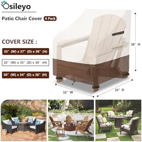 Adirondack Chair Cover 4 Pack,Waterproof Heavy Duty Patio Furniture Covers,Patio Adirondack Chair Covers for Outdoor Chairs(32 W x 35 D x 36 H inches)Beige & Brown - Image 2