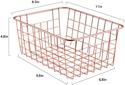 Wire Storage Basket Organizer Bin Baskets for Kithen Cabinets Freezer Bedroom Bathroom (2, Rose Gold) - Image 7