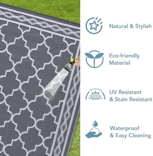 Outdoor Patio Rug 10x20 Outdoor Rug Trellis Plastic Straw Rug for Patio Reversible Mats Waterproof Camping Rug for RV Beach Deck Picnic Backyard Porch Easy Cleaning Floor Mat Grey White - Image 6