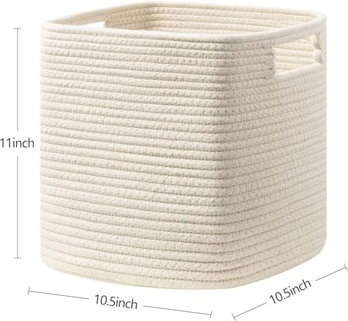 Dreamcountry 11 Inch Cube Storage Bins, Storage Cubes with Handles, 4 Pack Cotton Rope Basket for Shelves, Cube Storage Organizer forToys, Book, Clothes, Home, Office, Nursery, Beige - Image 2