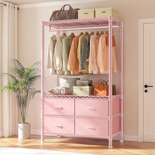 Raybee Clothes Rack, Portable Closet for Bedroom, Dorm, 4 Drawers 4 Shelves by Raybee