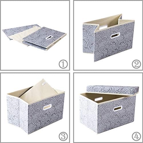 PRANDOM Foldable Storage Bins with Lids [5-Pack] Fabric Decorative Storage Box Cubes Organizer Containers Baskets with Cover Handles Divider for Bedroom Closet Living Room Grey 14.9x9.8x9.8 Inch - Image 4