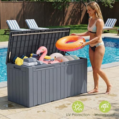 Devoko 100 Gallon Outdoor Storage Box, Waterproof Deck Box Lockable (Gray) - Image 3