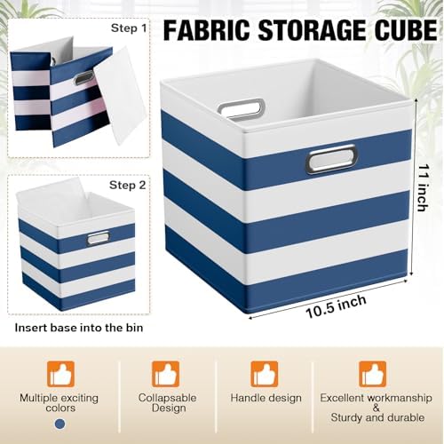 CroBlissful 11 Inch 6 Pcs Fabric Storage Cubes with Handle, Blue and White - Image 3