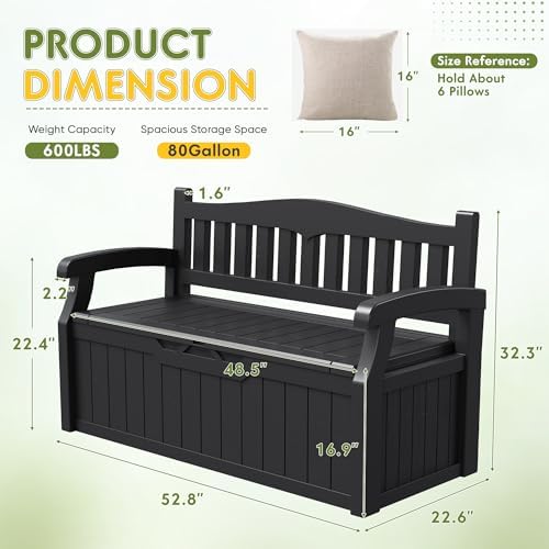 Greesum 80 Gallon Deck Box Storage Bench, Patio Furniture, Dark Black - Image 2