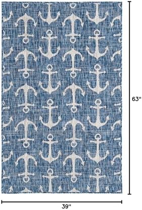 Unique Loom Outdoor Coastal Collection Area Rug - Ahoy (3' 3" x 5' 3" Rectangle, Blue/ Ivory) - Image 2