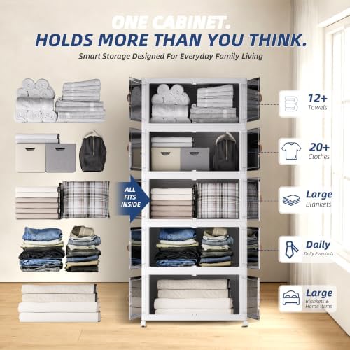 SAILUN 525QT/131Gal Stackable Storage Bins with a Lid, Collapsible Storage Bins With Doors, Folding Cabinet for Home Closet Organization,5 Pack-26 W x 16.5" D x 70.7" H White - Image 5